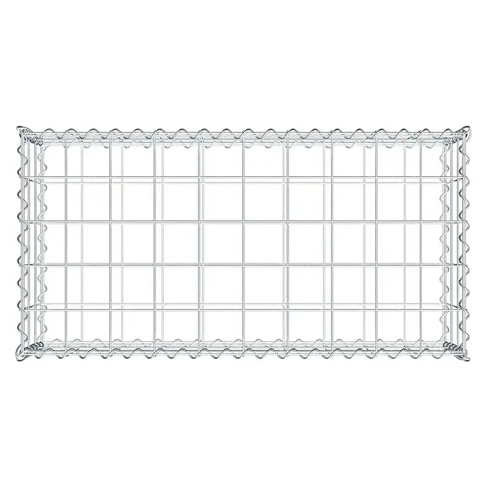 Gabiona Gabione100 x 50 x 30 cm, Metall, Maschenbreite: 100 mm, Maschenhöhe: 100 mm - Ein leeres Gabionen-Gitter aus verzinktem Draht, bereit zur Befüllung mit Steinen oder anderen Materialien für dekorative oder strukturelle Zwecke.