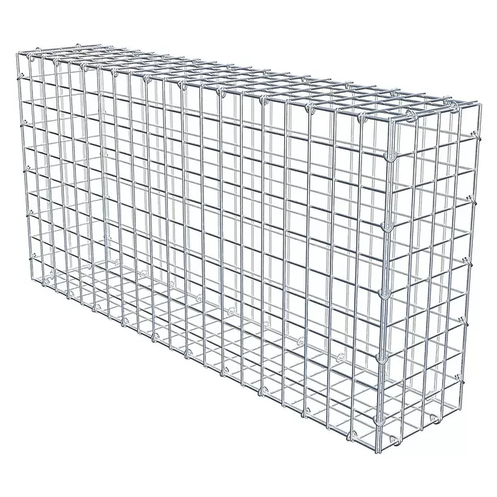 Gabiona Gabione - 100 x 20 x 50 cm, Stahl, Maschenbreite: 50 mm, Maschenhöhe: 50 mm, C-Ring - Rechteckiger Gabionenkorb aus silbernem verzinktem Stahlgeflecht für Landschaftsbau und Bau.