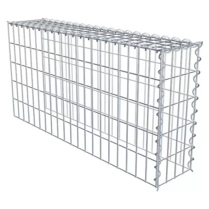 Gabiona Gabione Typ 4 - Zum Anbau in Länge & Höhe, 100 x 20 x 50 cm, Stahl, Maschenbreite: 50 mm, Maschenhöhe: 100 mm, Spirale - Rechteckiger Metall-Gabionenkorb mit quadratischem Gitter und Spiralverbindern für Stützmauern.