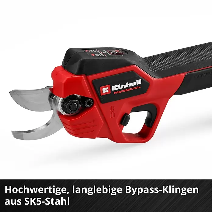 Einhell Professional Akku-Astschere SOLO GP-LS 18/28 - Max. Aststärke: 2,8 mm - Rote und schwarze elektrische Gartenschere mit hochwertigen, langlebigen Bypass-Klingen aus SK5-Stahl.