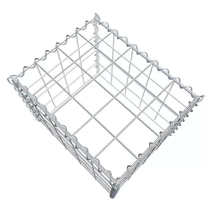 Gabiona Gabione Typ 3 - Zum Anbau in der Höhe, 50 x 40 x 40 cm, Stahl, Maschenbreite: 100 mm, Maschenhöhe: 100 mm, Spirale - Leerer Gabionenkorb aus silbernem Metalldraht, bereit zur Steinbefüllung.