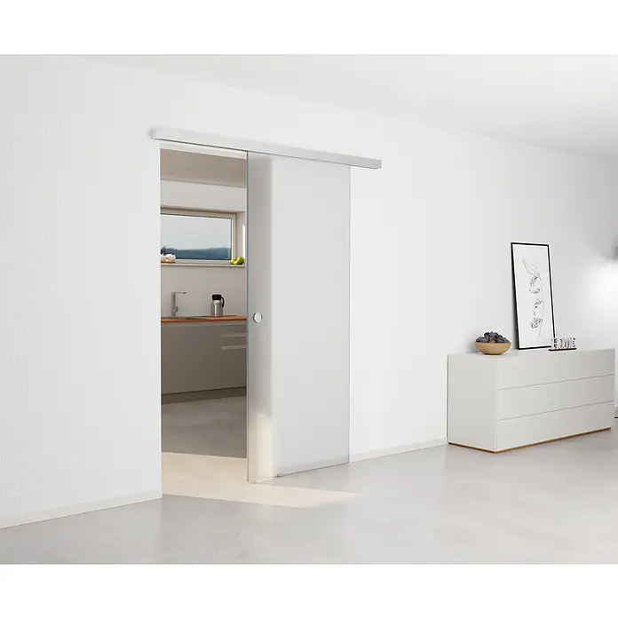 Entravia Abstands-Set Bright-Slide - Aluminium, 2.000 mm, Passend für: Entravia Bright-Slide Schiebetüren vor der Wand laufend - Eine moderne Schiebetür aus Glas trennt elegant zwei Räume und sorgt für einen hellen, offenen Wohnbereich.