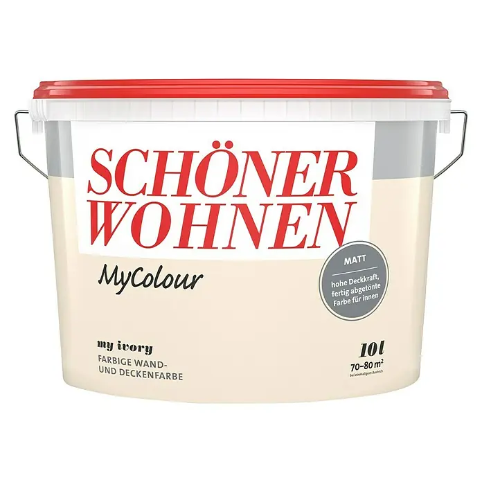 SCHÖNER WOHNEN-Farbe MyColour Wandfarbe - My Ivory, Matt, 10 l - Ein Eimer Schöner Wohnen MyColour Wandfarbe in Elfenbeinweiß, matt, für Innenräume, Inhalt 10 Liter, für 70-80 m².