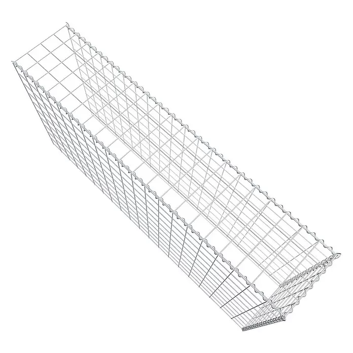 Gabiona Gabione Typ 4 - Zum Anbau in Länge & Höhe, 200 x 40 x 100 cm, Stahl, Maschenbreite: 100 mm, Maschenhöhe: 100 mm, Spirale - Leerer rechteckiger Gabionenkorb aus silbernem Drahtgeflecht.