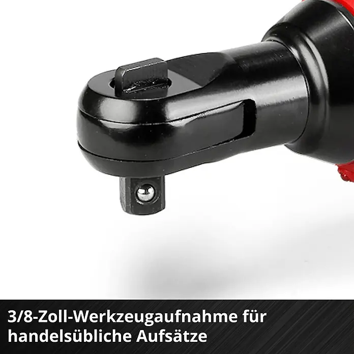 Einhell Power X-Change 18V Akku-Ratschenschrauber TE-RW 18/60 Li-Solo - 18 V, Ohne Akku, Max. Drehmoment: 60 Nm - Detailaufnahme eines 3/8-Zoll-Werkzeugaufnahme für handelsübliche Aufsätze.
