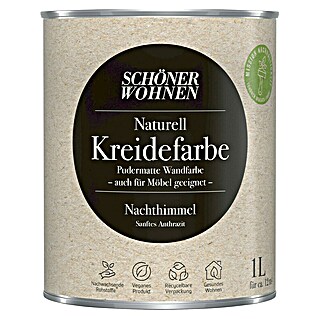 SCHÖNER WOHNEN-Farbe Naturell Wandfarbe Kreidefarbe (Nachthimmel - sanftes Anthrazit, Matt, 1 l, Konservierungsmittelfrei)
