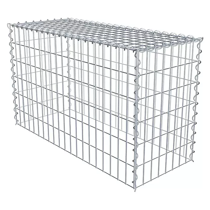 Gabiona Gabione Typ 3 - Zum Anbau in der Höhe, 100 x 40 x 60 cm, Stahl, Maschenbreite: 50 mm, Maschenhöhe: 100 mm, Spirale - Leerer Metall-Gabionenkorb, ein rechteckiger Drahtgitterkäfig für Stützmauern.