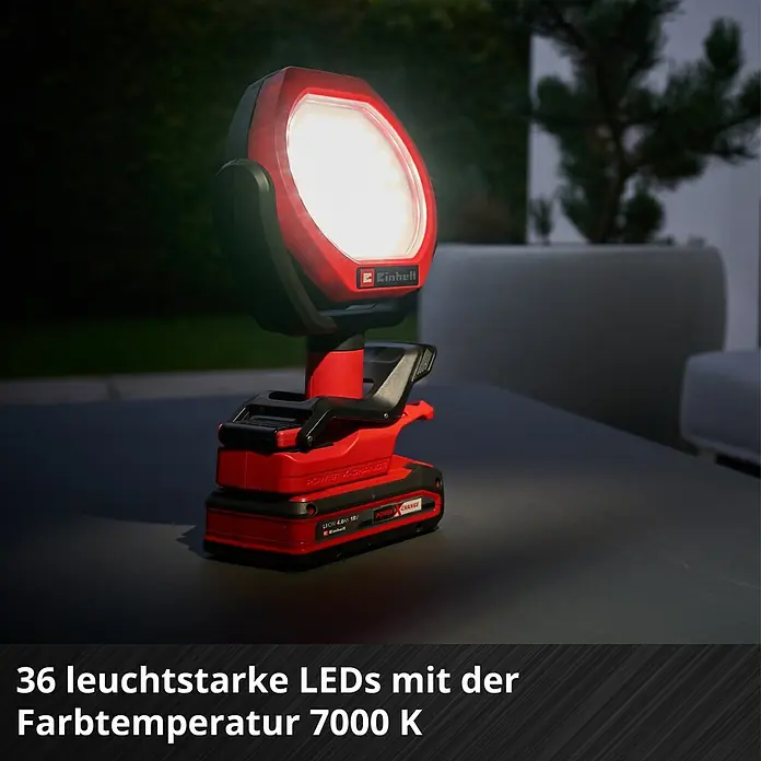 Einhell Power X-Change 18V Akku-Lampe GC-OL 18/1500LI SOLO - 18 V, Li-Ionen, Ohne Akku - Akku-LED-Lampe von Einhell: Leistungsstark und flexibel für Werkstatt und Freizeit, mit 36 LEDs und kaltweißem Licht.
