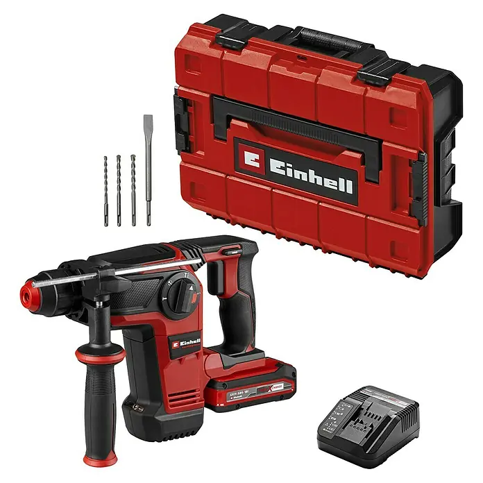 Einhell Professional Power X-Change 18V Akku-Bohrhammer TP-HD 18/28 Li BL+4 - 18 V, 1 Akku, 3 Ah, 3 J - Ein Akku-Bohrhammer-Set von Einhell, komplett mit Zubehör und einem robusten Koffer zur Aufbewahrung und zum Transport.