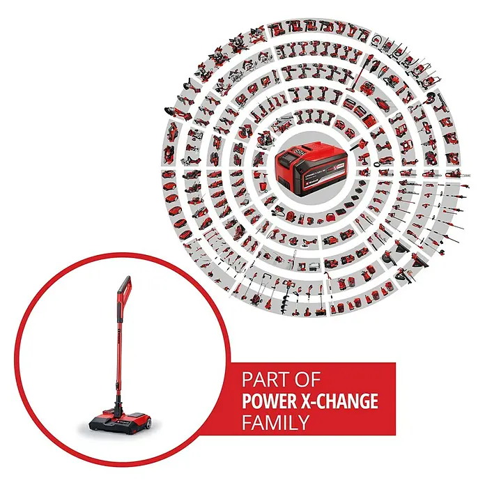 Einhell Power X-Change 18V Akku-Besen TE-FS 18 Li-Solo - 18 V, Ohne Akku, Arbeitsbreite: 250 mm - Abbildung eines Einhell Akku-Staubsaugers, Teil der Power X-Change Familie, für eine flexible und kabellose Reinigung im ganzen Haus.