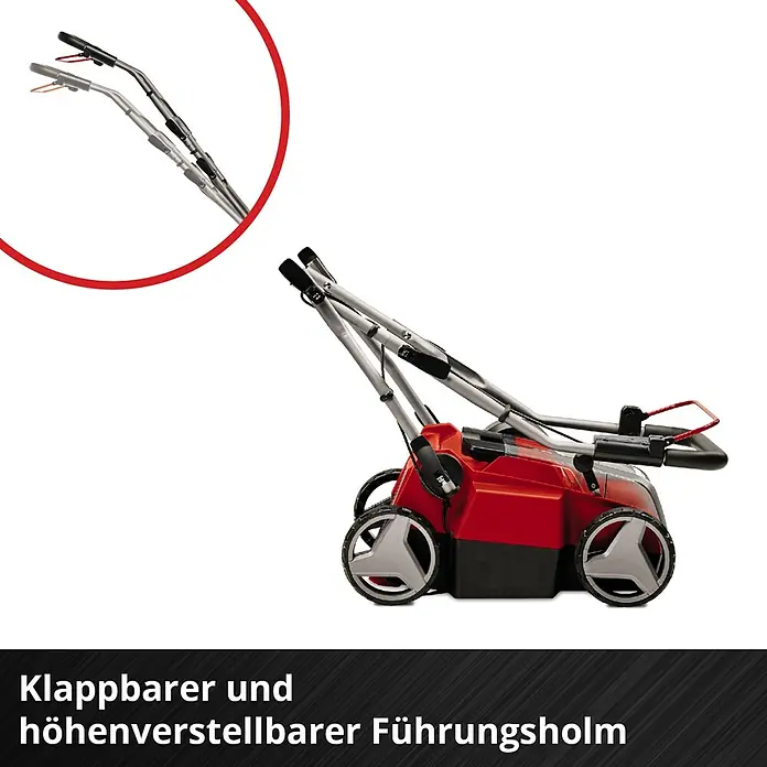 Einhell Power X-Change 18V Akku-Vertikutierer-Lüfter GE-SC 36/35 LI SOLO - Anzahl Akkus: Ohne Akku, 36 V - Klappbarer und höhenverstellbarer Führungsholm. Der Vertikutierer ist mit einem klappbaren und höhenverstellbaren Führungsholm ausgestattet.