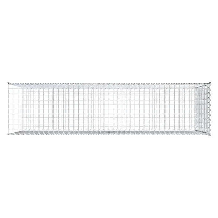 Gabiona Gabione Typ 2 - Zum Anbau in der Länge, 200 x 50 x 100 cm, Stahl, Maschenbreite: 50 mm, Maschenhöhe: 50 mm, Spirale - Rechteckiger Gabionenkorb aus silbernem Metallgitter.