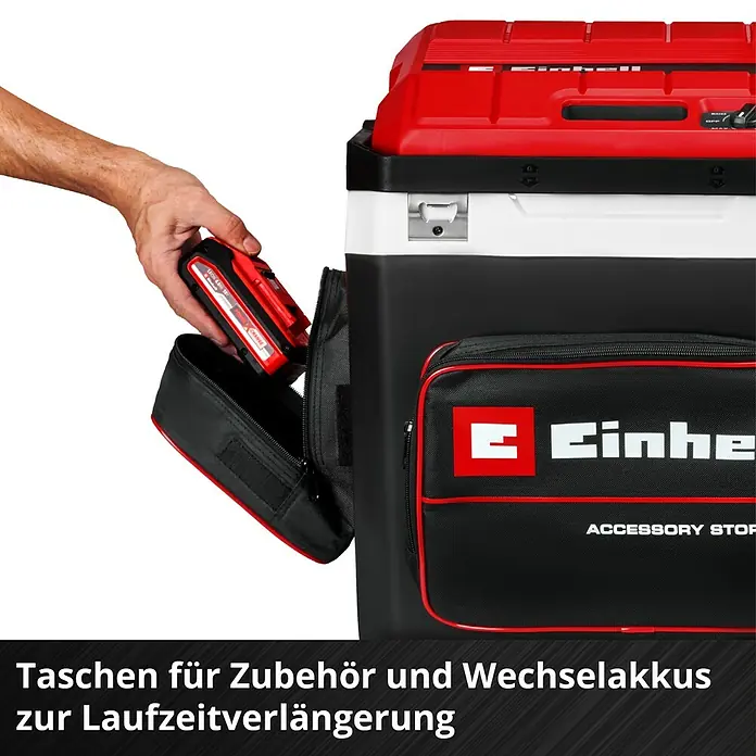 Einhell Power X-Change 18V Akku-Kühlbox TE-COL 18/27 Li-Solo - 18 V, Ohne Akku, 27 l, 20 °C - 60 °C - Taschen für Zubehör und Wechselakkus zur Laufzeitverlängerung. Einhell bietet Aufbewahrungslösungen für Werkzeugakkus und Zubehör.