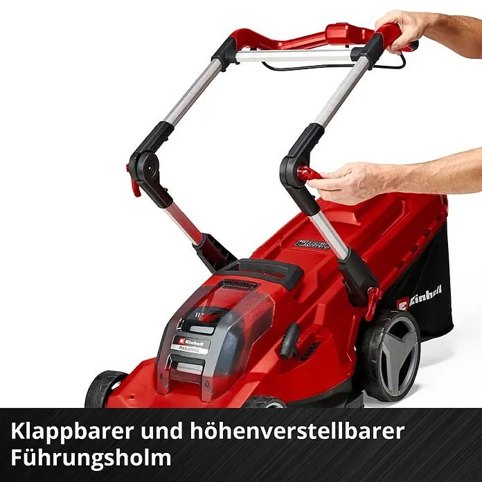 Einhell Power X-Change 18V Akku-Rasenmäher Rasarro 36/40 - 36 V, 2 Akkus, 4 Ah, Schnittbreite: 40 cm - Klappbarer und höhenverstellbarer Führungsholm.