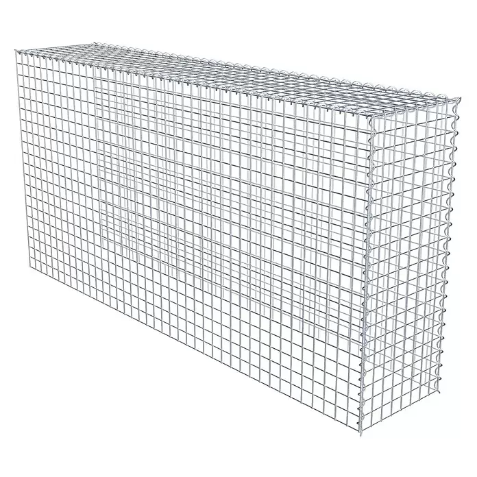 Gabiona Gabione Typ 4 - Zum Anbau in Länge & Höhe, 200 x 40 x 100 cm, Stahl, Maschenbreite: 50 mm, Maschenhöhe: 50 mm, Spirale - Leerer Gabionenkorb aus silbernem Metallgeflecht, ein rechteckiger Drahtgitterkäfig für Stützmauern oder Landschaftsbau.