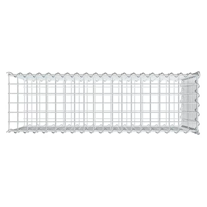 Gabiona Gabione Typ 2 - Zum Anbau in der Länge, 100 x 30 x 60 cm, Stahl, Maschenbreite: 50 mm, Maschenhöhe: 50 mm, Spirale - Leerer rechteckiger Gabionenkorb aus silbernem Drahtgeflecht mit Spiralverbindern.
