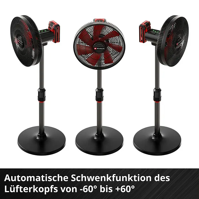 Einhell Power X-Change 18V Akku-Ventilator GE-CF 18/320 P Li-Solo - 18 V, Ohne Akku - Der Einhell Akku-Standventilator in drei verschiedenen Ansichten.