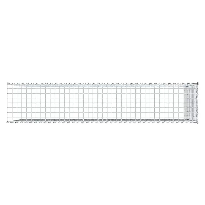 Gabiona Gabione Typ 4 - Zum Anbau in Länge & Höhe, 200 x 40 x 100 cm, Stahl, Maschenbreite: 50 mm, Maschenhöhe: 50 mm, Spirale - Leerer rechteckiger Gabionenkorb aus silbernem Metallgeflecht.