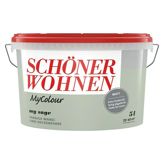 SCHÖNER WOHNEN-Farbe MyColour Wandfarbe - My Sage, Matt, 5 l - Ein Eimer Schöner Wohnen MyColour Wandfarbe in der Farbe My Sage, matt, mit einer Reichweite von 35-40 m².