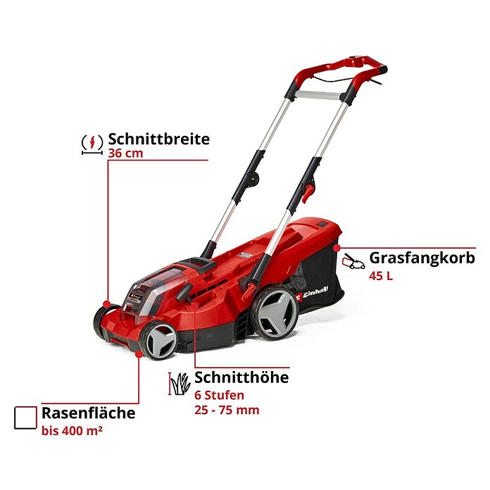 Einhell PXC 18V Akku-Rasenmäher Rasarro 36/36 (36 V, 2 Akkus, 3 Ah, Schnittbreite: 36 cm) | BAUHAUS