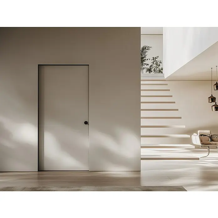 Entravia Gipskartonlaibung CW75/125 - Holzschiebetüren, 1-flügelig, Passend für: Entravia Simple-Pocket Schiebetürsystem - Moderne Inneneinrichtung mit einer minimalistischen Tür in der Wand und schwebender Treppe. Elegantes Design für stilvolle Wohnräume.