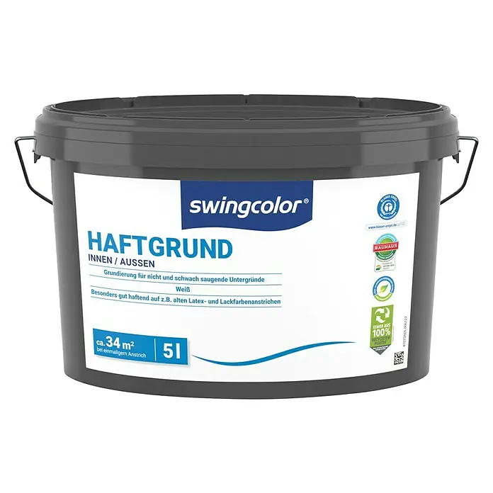swingcolor Haftgrund - 5 l, Materialeignung: Putz - Abbildung eines 5L Eimers Swingcolor Haftgrundierung für Innen- und Außenbereiche.