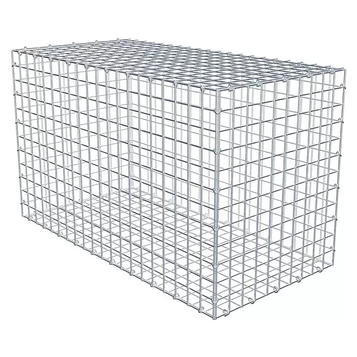 Gabiona Gabione - 100 x 50 x 60 cm, Stahl, Maschenbreite: 50 mm, Maschenhöhe: 50 mm, C-Ring - Leerer rechteckiger Gabionenkorb aus silbernem Drahtgeflecht, für Landschaftsbau oder Bauwesen.