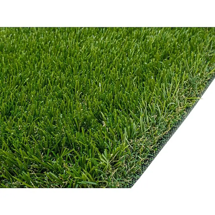 Césped artificial Sicilia - 5 x 2 m, Altura del pelo: 38 mm, 21.000 puntadas/m² - Primer plano de una pieza de césped artificial, destacando la textura y el color del producto. Ideal para jardinería y paisajismo.