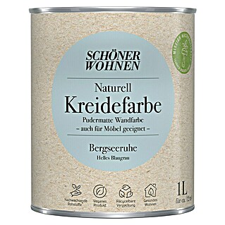SCHÖNER WOHNEN-Farbe Naturell Wandfarbe Kreidefarbe (Bergseeruhe - helles Blaugrau, Matt, 1 l, Konservierungsmittelfrei)