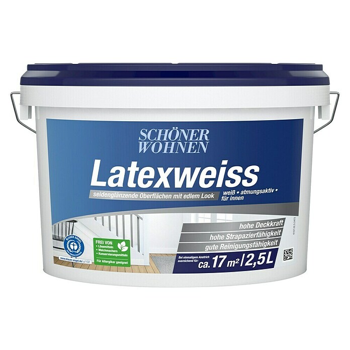 SCHÖNER WOHNEN-Farbe Latexfarbe Latexweiß (Weiß, Seidenglänzend, 2,5 l, Konservierungsmittelfrei) | BAUHAUS