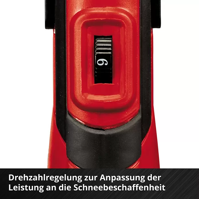 Einhell Power X-Change 18V Akku-Schneefräse GE-ST 36/40LI E - 36 V, Ohne Akku, Arbeitsbreite: 40 cm - Rot-schwarzes Gerät mit Drehzahlregler auf '6' zur Anpassung der Leistung an Schneebedingungen.