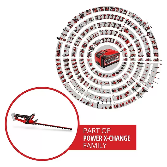 Einhell Professional Akku-Heckenschere SOLO GP-CH 18/50 LI BL - 18 V, Li-Ionen, Ohne Akku, Schnittlänge: 50 cm - Rote und schwarze Akku-Heckenschere, Teil einer vielseitigen Akkuwerkzeug-Familie.