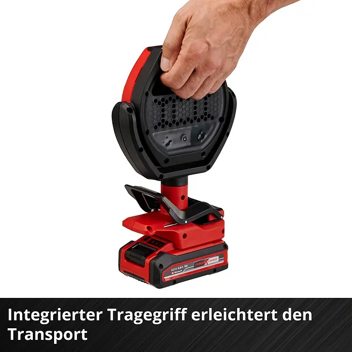 Einhell Power X-Change 18V Akku-Lampe GC-OL 18/1500LI SOLO - 18 V, Li-Ionen, Ohne Akku - Integrierter Tragegriff der roten Akku-Arbeitsleuchte für einfachen Transport. Praktisch und handlich für den flexiblen Einsatz.