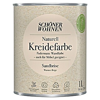 SCHÖNER WOHNEN-Farbe Naturell Wandfarbe Kreidefarbe (Sandbriese - warmes Beige, Matt, 1 l, Konservierungsmittelfrei)