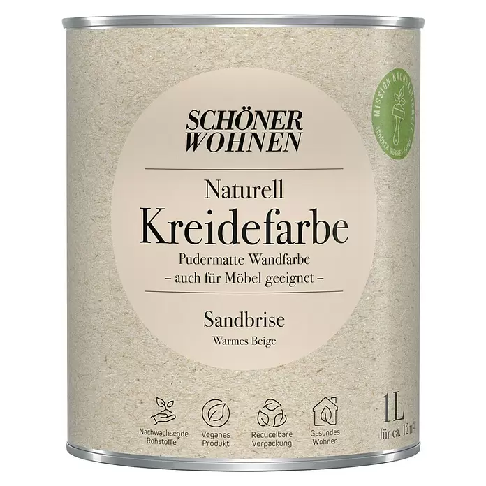 SCHÖNER WOHNEN-Farbe Naturell Wandfarbe KreidefarbeSandbriese - warmes Beige, Matt, 1 l, Konservierungsmittelfrei