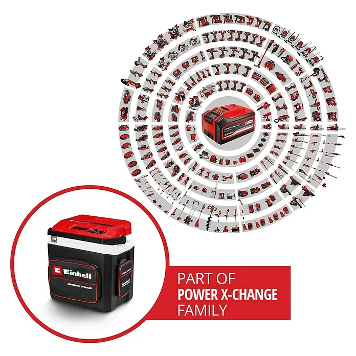 Einhell Power X-Change 18V Akku-Kühlbox TE-COL 18/27 Li-Solo - 18 V, Ohne Akku, 27 l, 20 °C - 60 °C - Das Einhell Power X-Change Akku-System: Ein vielseitiges Sortiment an Werkzeugen und Gartengeräten, alle mit demselben Akku betrieben.