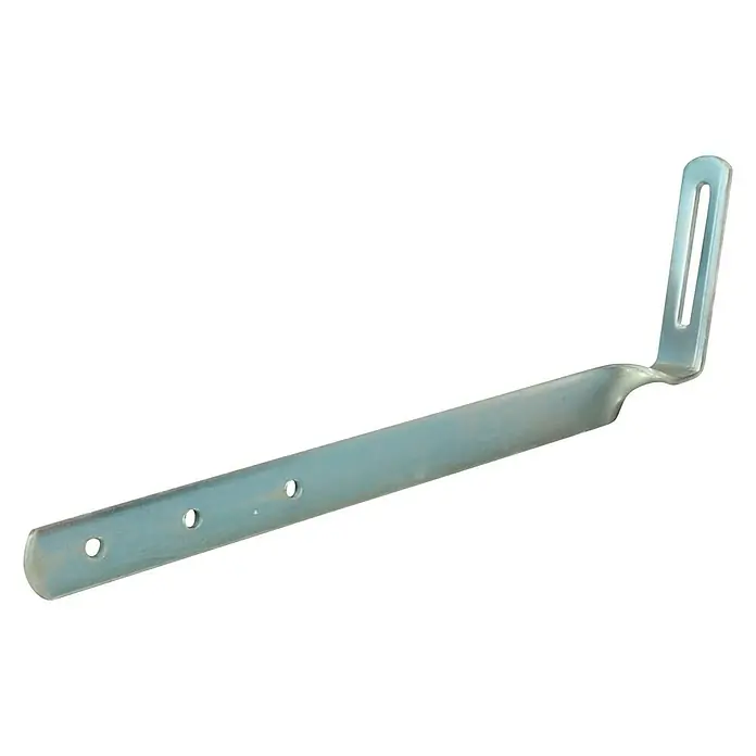 Dakota Soporte para fijación de correa vertical - Acero, Plateado - Primer plano de un soporte de gancho metálico para tejado, utilizado para asegurar paneles solares durante las instalaciones.