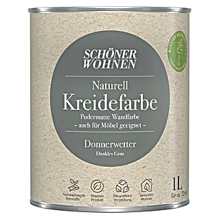 SCHÖNER WOHNEN-Farbe Naturell Wandfarbe Kreidefarbe (Donnerwetter - dunkles Grau, Matt, 1 l, Konservierungsmittelfrei)