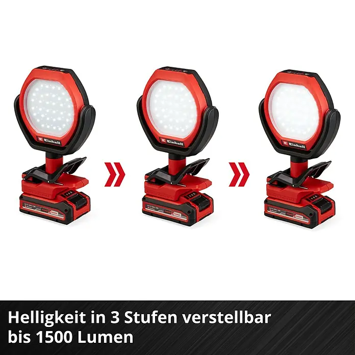 Einhell Power X-Change 18V Akku-Lampe GC-OL 18/1500LI SOLO - 18 V, Li-Ionen, Ohne Akku - Einhell Akku-Strahler in drei Helligkeitsstufen bis 1500 Lumen einstellbar. Flexibles und kabelloses Licht für Werkstatt und Baustelle.
