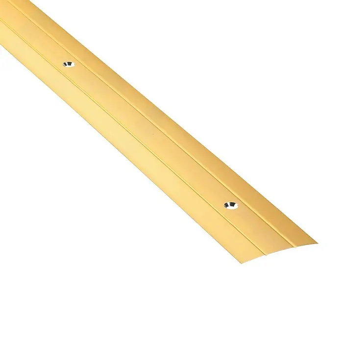 Perfil de transición plano Oro - Aluminio, Oro - Perfil de transición dorado para pisos con orificios preperforados para una fácil instalación. Ideal para conectar diferentes tipos de suelo.