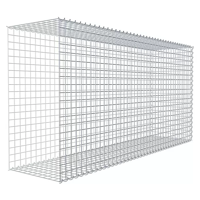 Gabiona Gabione Typ 2 - Zum Anbau in der Länge, 200 x 50 x 100 cm, Stahl, Maschenbreite: 50 mm, Maschenhöhe: 50 mm, Spirale - Rechteckiger Gabionenkorb aus silberfarbenem Drahtgitter, ideal für Stützmauern und Landschaftsbau.