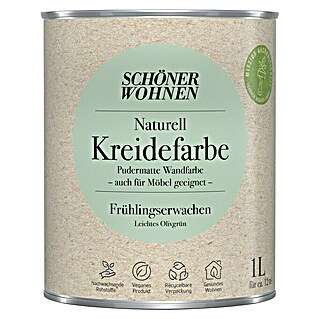 SCHÖNER WOHNEN-Farbe Naturell Wandfarbe Kreidefarbe (Frühlingserwachen - leichtes Olivgrün, Matt, 1 l, Konservierungsmittelfrei)