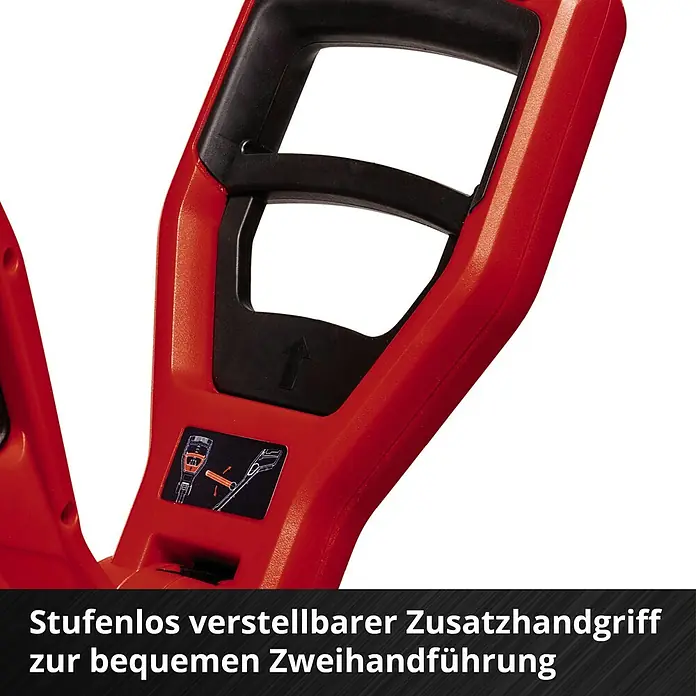 Einhell Power X-Change 18V Akku-Rasentrimmer GE-CT 18/30 Li-Solo - 18 V, Li-Ionen, Ohne Akku, Schnittbreite Faden: 30 cm - Detailansicht des verstellbaren Zusatzhandgriffs für bequeme Zweihandführung der Einhell Heckenschere.