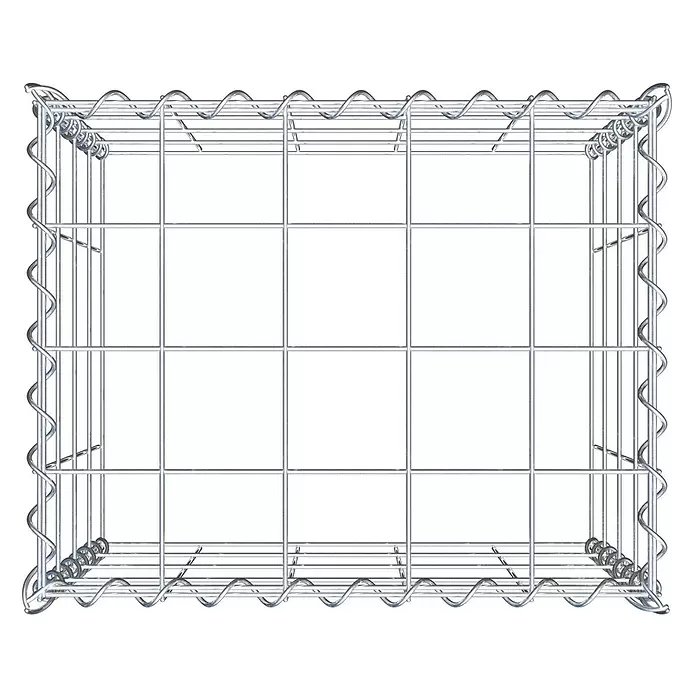 Gabiona Gabione Typ 3 - Zum Anbau in der Höhe, 50 x 40 x 40 cm, Stahl, Maschenbreite: 100 mm, Maschenhöhe: 100 mm, Spirale - Leerer, quadratischer Gabionenkorb aus silbernem Draht, bereit zur Befüllung.