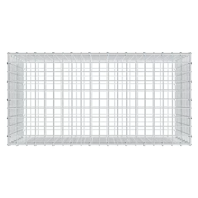 Gabiona Gabione - 100 x 50 x 60 cm, Stahl, Maschenbreite: 50 mm, Maschenhöhe: 50 mm, C-Ring - Silberfarbener Drahtgitter-Gabionenkorb, montiert und leer.