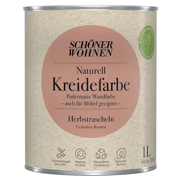 SCHÖNER WOHNEN-Farbe Naturell Wandfarbe KreidefarbeHerbstrascheln - gedecktes Rostrot, Matt, 1 l, Konservierungsmittelfrei