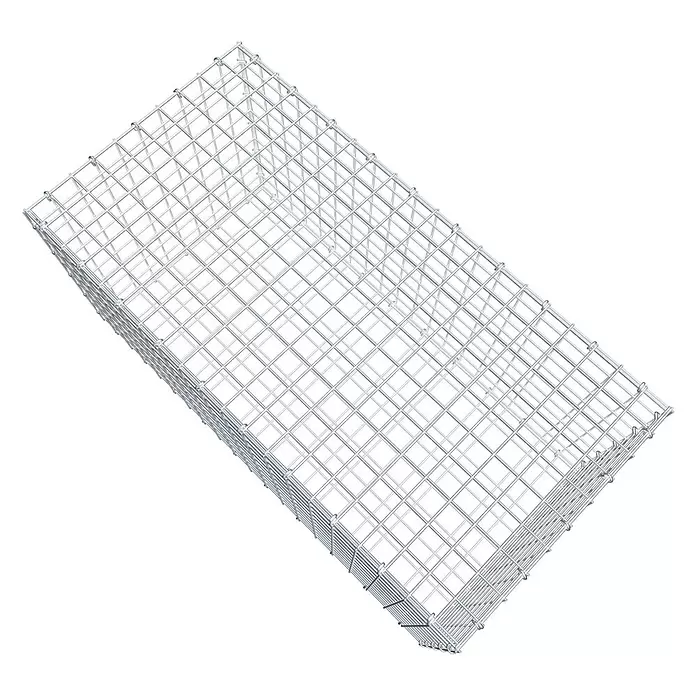 Gabiona Gabione - 100 x 50 x 50 cm, Stahl, Maschenbreite: 50 mm, Maschenhöhe: 50 mm, C-Ring - Leerer rechteckiger silberner Drahtgitter-Gabionenkorb.