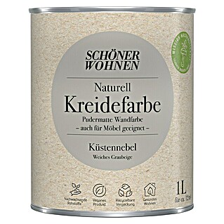 SCHÖNER WOHNEN-Farbe Naturell Wandfarbe Kreidefarbe (Küstennebel - weiches Graubeige, Matt, 1 l, Konservierungsmittelfrei)