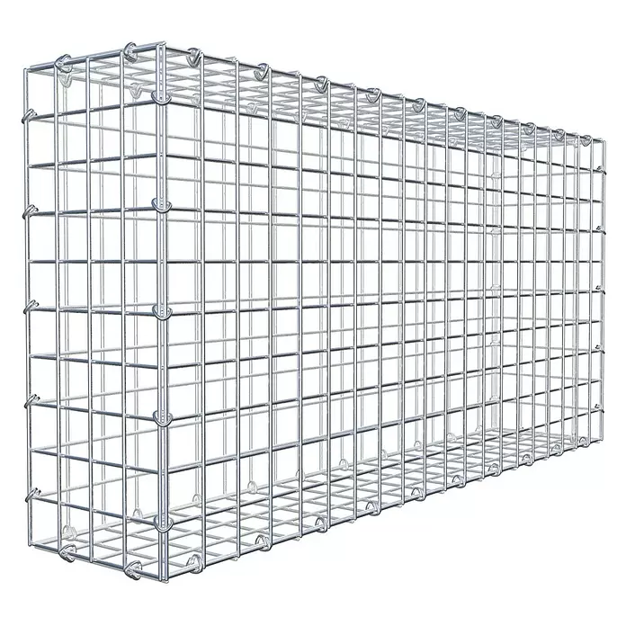 Gabiona Gabione - 100 x 20 x 50 cm, Stahl, Maschenbreite: 50 mm, Maschenhöhe: 50 mm, C-Ring - Rechteckiger silberner Metall-Gabionenkorb aus geschweißtem Drahtgeflecht, zum Befüllen mit Steinen für die Landschaftsgestaltung.