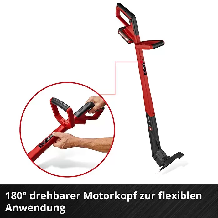 Einhell Power X-Change 18V Akku-Rasentrimmer GC-CT 18/2411 Li P-Solo - 18 V, Li-Ionen, Ohne Akku, Schnittbreite Messer: 24 cm - Roter und schwarzer Akku-Rasentrimmer mit um 180° drehbarem Motorkopf für flexible Anwendungen.